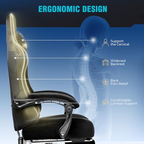 Image of GTPLAYER Gaming Chair Fabric with Pocket Spring Cushion, Big and Tall Gamings Chairs 350LBS High Back Computer Chair with Footrest for Adults Lumbar Support Swivel Game Chair for Office Light Black