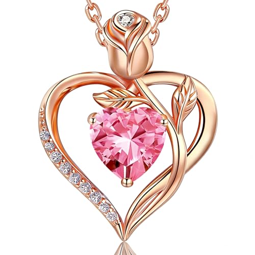 Image of Heart Birthstone Necklace for Women I Love You