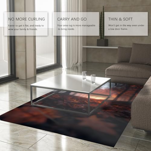 Tapis lavable forêt Automne imprimé feuilles 120x200 rustique - 6