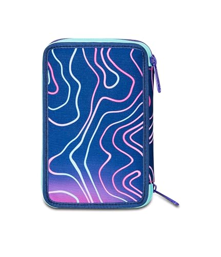 Seven Federmäppchen, Mäppchen, Mehrfarbig, Federtasche für Schreibwaren, Etui mit Stiften, Kugelschreiber, & mehr, 3 Fächer, Mädchen & Jungen, Schule - Grundschule, türkis violett