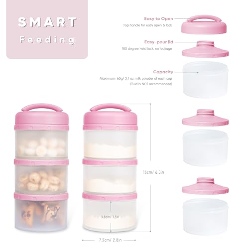 Image of Termichy Stackable Formula Dispenser Portable Milk Powder Container, 2 Pack, Baby Pink
