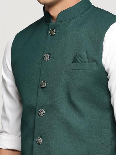 Image of SHOWOFFFF Men Solid Ethnic Nehru Jacket | Mandarin Collar Sleeveless Cotton NehruJacket for Mens | Slim Fit Regular Length NehruJackets for Men's