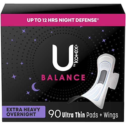 U By Kotex Balance Ultra Thin Overnight Pads With Wings, Extra Heavy Absorbency, 90 Count (Packaging May Vary) #TOP30