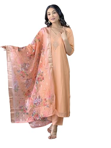 Image of Naixa Women's Viscose Embroidered Straight Kurta with Pant and Dupatta Sets (R-Dolly)