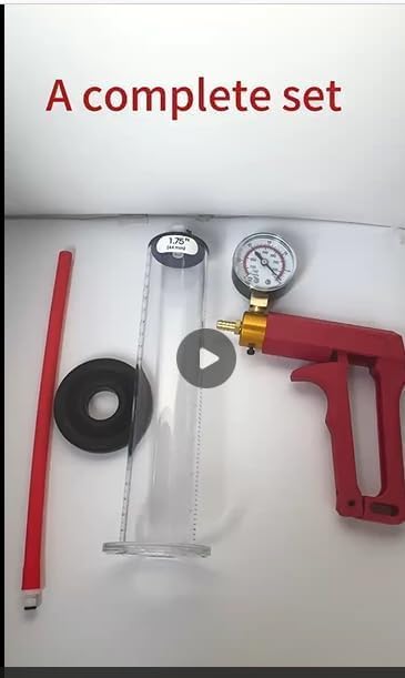 9"" x 2"" Penis Pump with Vacuum Gauge Red Handle, Vacuum Penis, Manual Penis Pump for Men, Enlargement, Penis Bigge Size