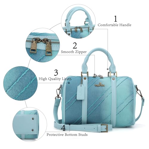 Image of Angel Kiss Women Satchel Purses and Handbags Vegan Leather Boston Barrel Bag Top Handle Shoulder Purse with Crossbody Strap | Vegan Leather