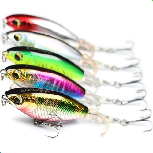 EXAURAFELIS 5pcs 3.66' Plopper Fishing Lures Topwater Fishing Lures Whopper Floating Lure for Catfish Pike Perch Top Water Bass Bait Lure with Propeller Tail Pencil Floating Lure