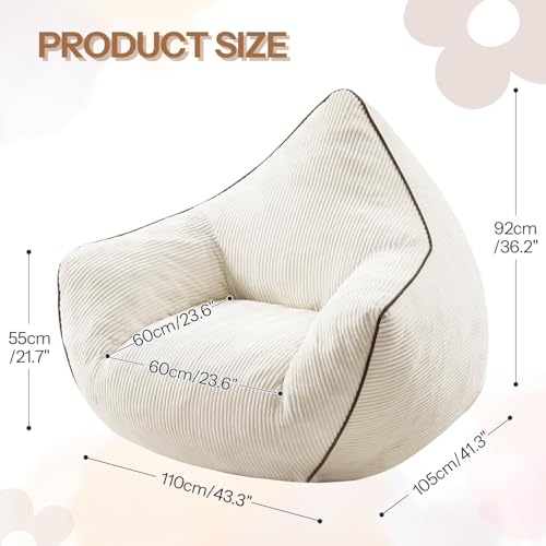 Pouf Poire Velours Côtelé Beige Mousse HD HOOBRO