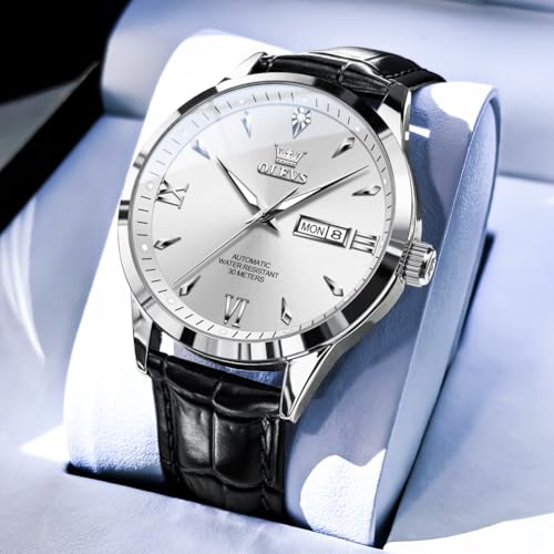 Image of OLEVS Men's Leather Analog Quartz Watch - Luxury Chronograph Wristwatch with Date, Waterproof, Luminous - Dress Style