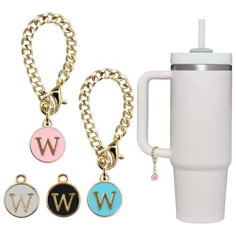 Seven uncles 4PCS Letter Charm Accessories for Stanley Cup, Initial Charm Name ID Handle Charm for Modern Tumbler, Fits for All Water Cup Handles W Cover