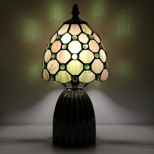 Hand-Made Stained Glass Tiffany Mushroom Table Lamp 12.5in (Amber Green) — view 8