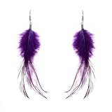 Lureme® Bohemian Style Feathers with Small Feather Tassel Dangle Earrings(02004736) (Purple)