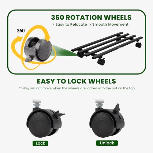 Image of Urban Plant Heavy Duty Plant Stand with Wheels | Wheel Pot Trolley for Balcony, Indoor & Outdoor | Rust-Proof Metal Gamla Stand (Black) Rectangular Caddy Pack of 4