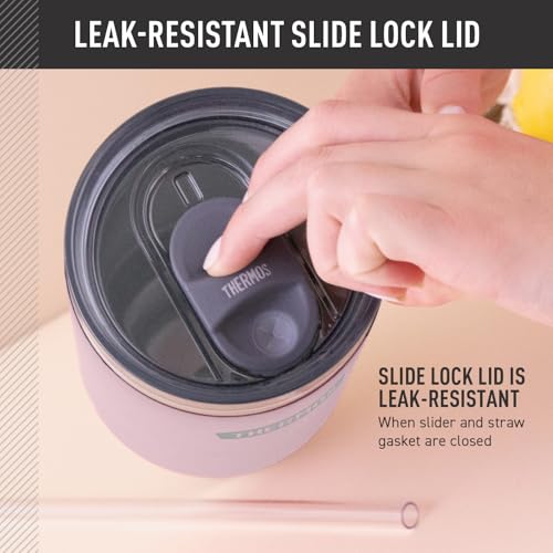 Image of THERMOS Stainless Steel Cup Holder Mug - 40 Ounce, Sunset Pink - Insulated Tumbler with Lid and Straw, Plus Leak-Resistant Slide Lock
