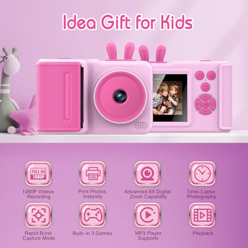 image for SSA Kids Instant Print Camera,1080P Videos Digital Camera for Kids, To