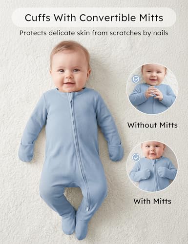 Image of Yoofoss Baby Pajamas 100% Organic Cotton Baby Sleepers for Newborn 0-3 3-6 6-9 Months Boys Girl Clothes 3pcs Footed PJs