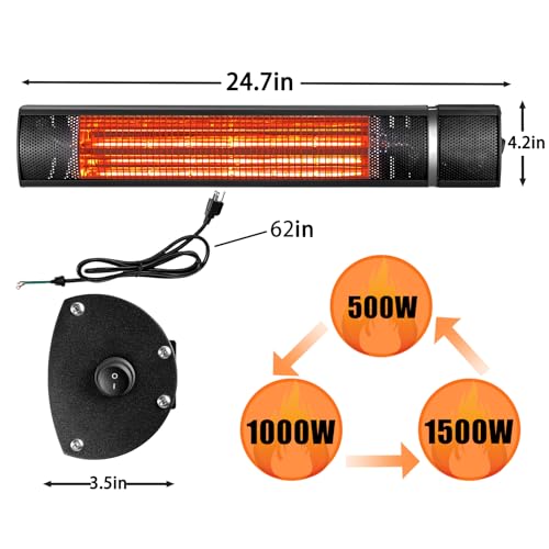 Bestronair Wall-Mounted Patio Heater For Outdoor Use Electric Infrared Heaters 1500W With 3 Level,Waterproof Space Garage Heater thumb #2