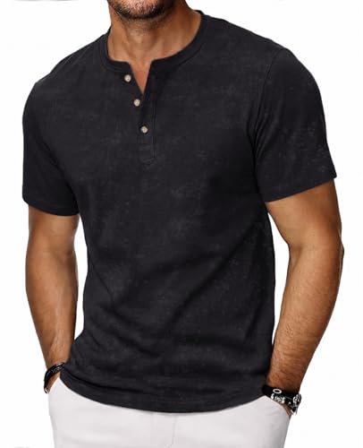 HMIYA Hemd Herren 100% Baumwolle Vintage Henley Shirt Kurzarm T-Shirts für Herren Sommerhemd Beiläufig Männer