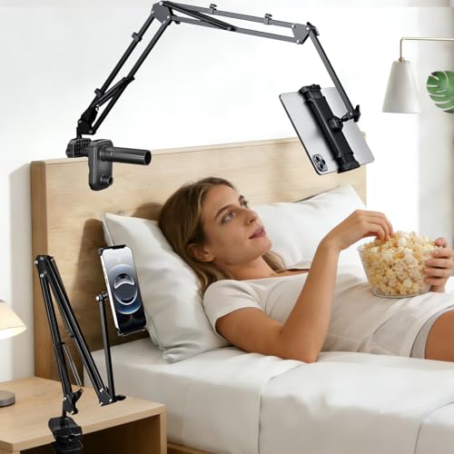 nplaseta Support Tablette Lit Rotatif à 360° Porte Tablette Lit Support Liseuse Kindle Bras en Aluminium pour iPad Téléphones appareils avec écran de...