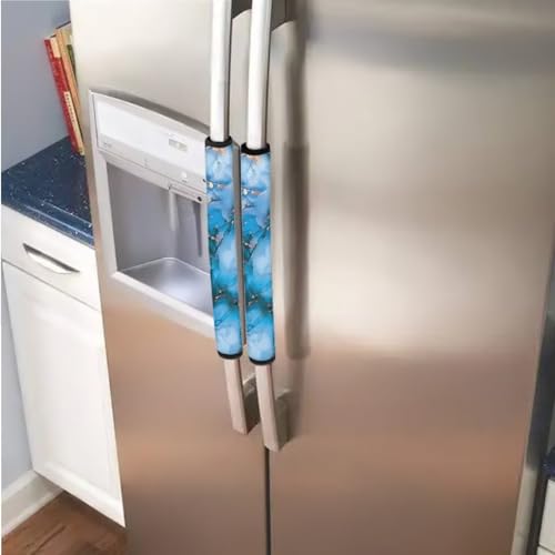 Image of 6 PCS Fridge Microwave Door Handle Covers Kitchen Electrical Appliance Decor Handles Washable Refrigerator Kitchen Cabinet Dishwasher Door Cloth Protector, Blue Gold Marble