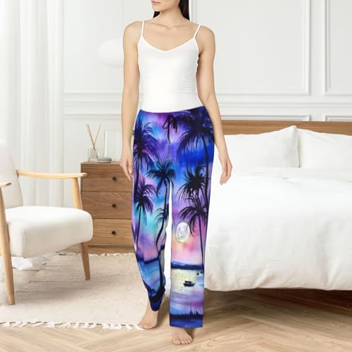 Pantalon de pyjama polyester doux à poches et motif palmier - 6