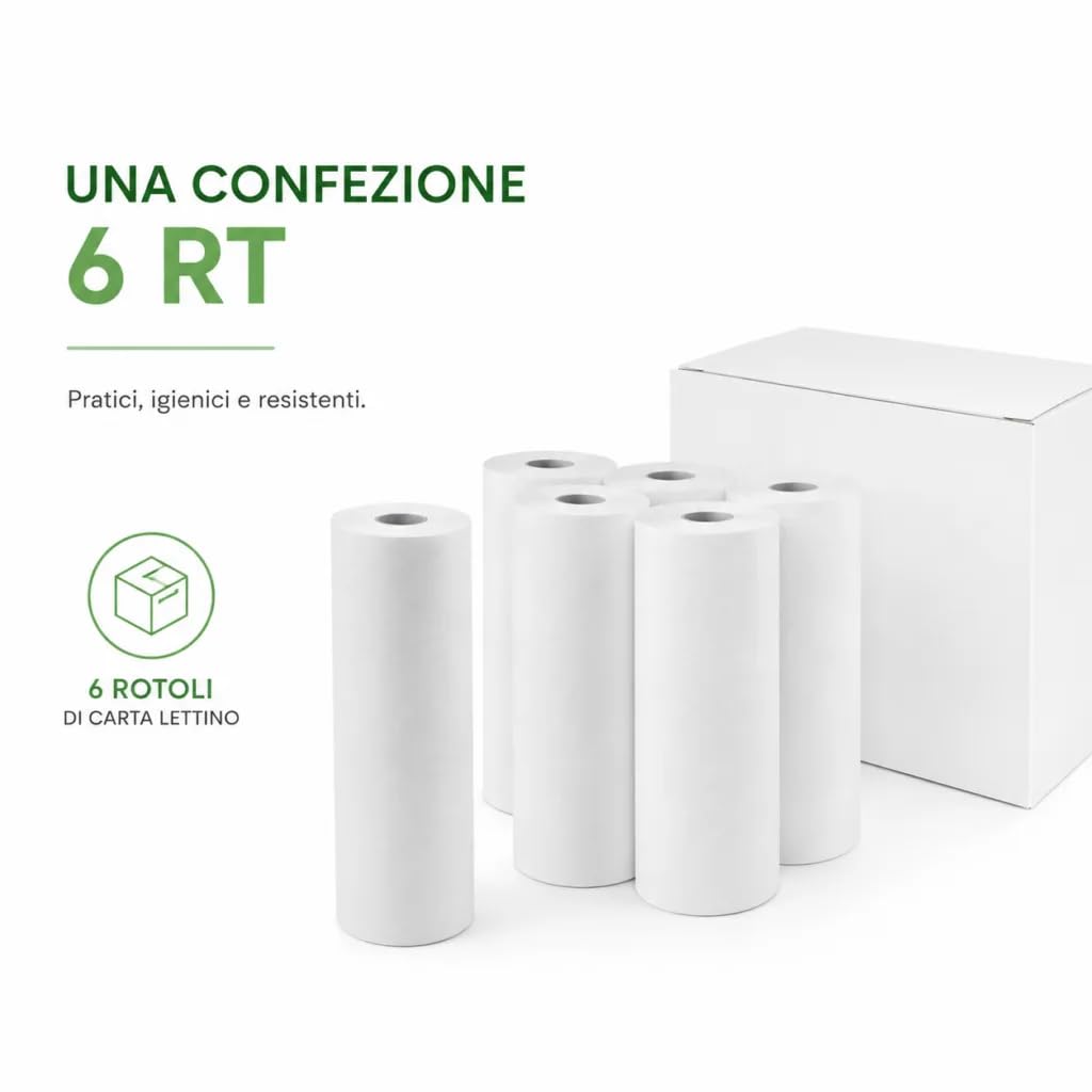 Lenzuolino Medico Monouso Rotolo Carta Lettino 12 Rotoli 60cm x 80mt - 2 Veli Microincollato, Studi Medici, Centri Estetici, Fisioterapia - LEN SERVICE