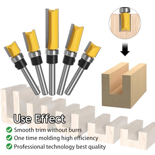 Palwin 5 stuks kantenfrees kogellagers boven, kantenfrees 6,35 mm schacht, randen kopieerfrees met kogellagers, Ent kantenfrees, groeffrees, staaffrees voor houtfrees, snijden groeffrezen, Ø 12,7 mm - Afbeelding 4