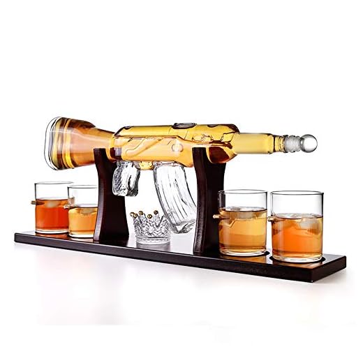 Gun Large Decanter Set Bullet Glasses, Whisky Decanter Set, con 4 Vasos de Bala de Whisky, Bol de Piedra de Hielo, Base de Madera de Caoba, Excelentes Regalos para Cualquier Persona