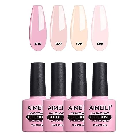 AIMEILI Soak Off U V LED Hema Free Nude Gel Nail Polish Natural Sheer Pink Nail Polish Gel Set Of 4pcs X 10ml - Kit Set 17 Cover