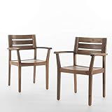 Christopher Knight Home Stamford Outdoor Acacia Wood Dining Chairs, 2-Pcs Set, Teak Finish