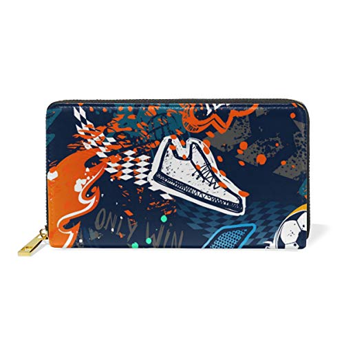 Preisvergleich Produktbild GIGIJY Geldbörse, bunt, sportliches Fußball-Muster, mehrere Kreditkartenfächer, Tasche für Frauen, echtes Leder, mit Reißverschluss