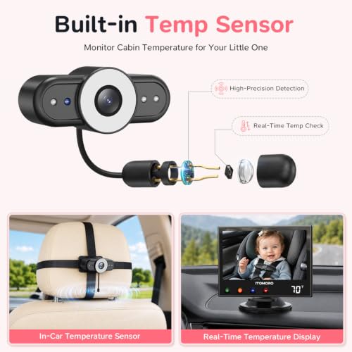 Image of ITOMORO Baby Car Camera 1080P, Temperature Display, Auto IR Night Vision
