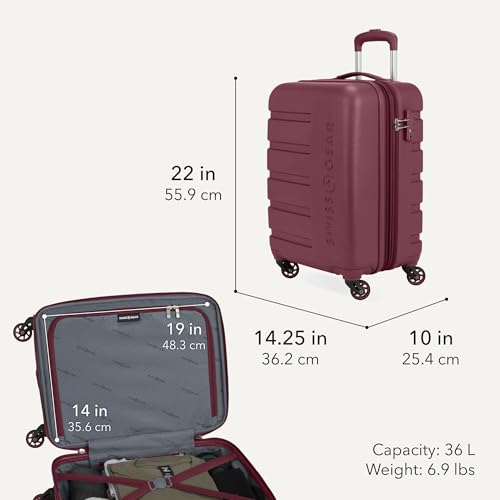 Image of SWISSGEAR Signature Hardside Expandable Carry-On Spinner Luggage, ABS Construction, TSA-Friendly Lock, and Built-In Cupholder, Merlot, 19-Inch
