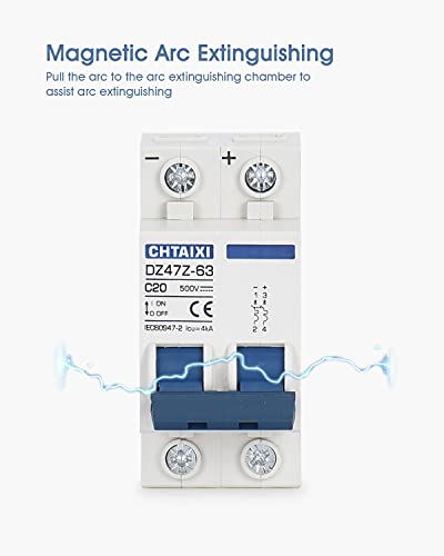 Dc Miniature Circuit Breaker, 2 Pole 500V 20 Amp Isolator For Solar Pv System, Thermal Magnetic Trip, Din Rail Mount, Chtaixi Dc Disconnect Switch C20 #TOP3