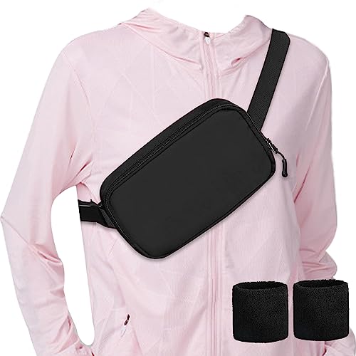 zxbaers Fanny Packs Crossbody Bag for Women Men, Small Belt Bag with Adjustable Extender Strap Waterproof Waist Pack with 2 Pcs Wrist Sweatbands for Traveling Running Cycling
