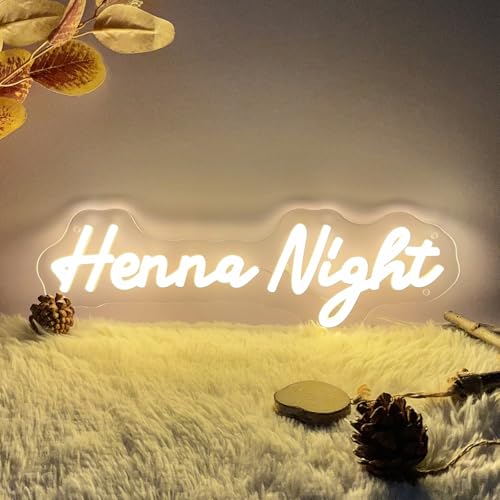 Image of Henna Night Neon Sign for Wall Decor Customized Led Neon Light Sign Personalized Birthday Marry Wedding Christmas Gift Sign Party Bedroom Bar Home Room (Warm White,40x13 CM)