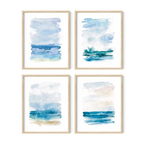 HAUS AND HUES Set di 4 poster da spiaggia con pittura astratta, poster sulla natura, arte sulla spiaggia, poster sull'oceano, poster di scene sulla spiaggia, poster blu per estetica della stanza, arte acquerello blu (senza cornice, 8 x 10) HAUS AND HUES Set di 4 poster da spiaggia con pittura astratta, poster sulla natura, arte sulla spiaggia, poster sull'oceano, poster di scene sulla spiaggia, poster blu per estetica della stanza, arte acquerello blu (senza cornice, 8 x 10)