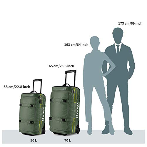 Gonex Rolling Duffle Bag with Wheels, 50L Water Repellent Wheeled Travel Duffel Carry On Luggage with Rollers 22 inch, TSA Approved Luggage Lock Included, Olive Green