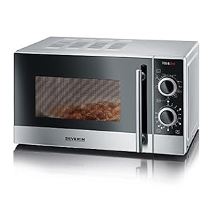 SEVERIN MW 7874 2-in-1 magnetron (700 W, met grillfunctie, incl. grillrooster en draaitafel, Ø 24,5 cm) roestvrij staal/zwart