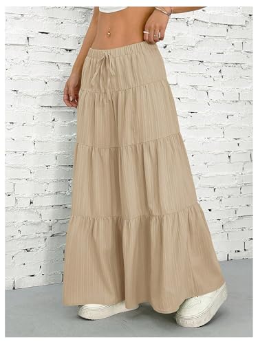 Image of Verdusa Women's Long Maxi Skirt Boho Flowy Flared Ruffle Skirts 2026 Beach Vacation Summer Going Out Outfits