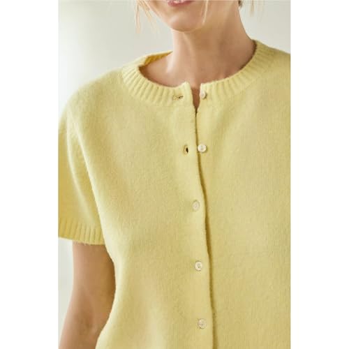 Womens Short Sleeve Cardigan Button Down Sweaters Knitted Casual Solid Color Outerwear Lightweight Cropped Tops4