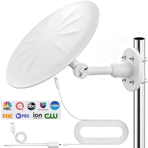 Outdoor TV Antenna for Smart TV, 720° Omni Directional Reception Digital HD Antenna Signal, with 35ft HDTV Cable, Super Signal Booster, for Attic/Camping/RV/Boat, 2026 Latest (White, Large-XL)