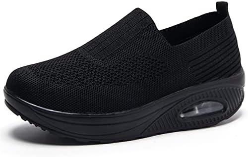 EnllerviiD Women Wedge Shoes Breathable Mesh Platform Slip ON Casual Mesh Air-Cushion Walking Sneakers US 8.5 Black40