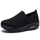 EnllerviiD Women Wedge Shoes Breathable Mesh Platform Slip ON Casual Mesh Air-Cushion Walking Sneake
