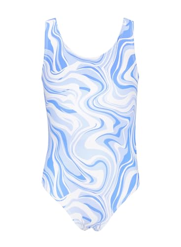 Image of SHEKINI Girls Solid Bathing Suits Kids One Piece Swimsuits U Neck Cute Swimwear