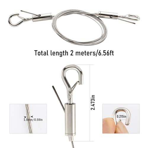 Image of HOME MASTER HARDWARE Adjustable Picture Hanging Wire,2 Pcs Mirror Frame Kit 2m x1.5mm Heavy Duty Stainless Steel Rope for Hanging Pictures,Mirrors,Light Lamp,Hold Up to 44lbs