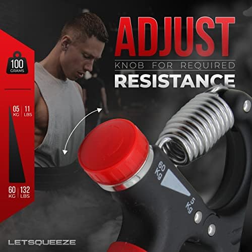 LETSQUEEZE Hand Grip Strengthener with 5-60kg Resistance  Non-Slip Adjustable Hand Gripper for Wrist, Finger & Forearm Exercise, Rehabilitation, Trainer for Athletes, Musicians & More  Pack of 1