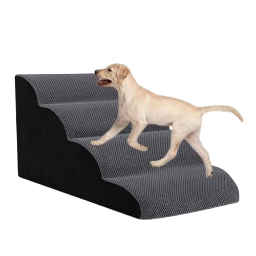 haoyunjianjiak 犬 階段 犬用踏み台 ペット用品 ペット用ステップ 取り外し可能 洗えるカバー 老犬介護 怪我防止 滑り止め 高密度フオーム 心地よい 快適なはしご カウチ 小型 猫用 (4段目【取り外し・洗濯可能】,グレー)