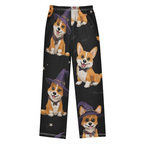 Witch Corgi Dogs Boys Long Pants Soft Trousers Elastic Waist Kids Lounge Bottoms with Pockets S-XL2