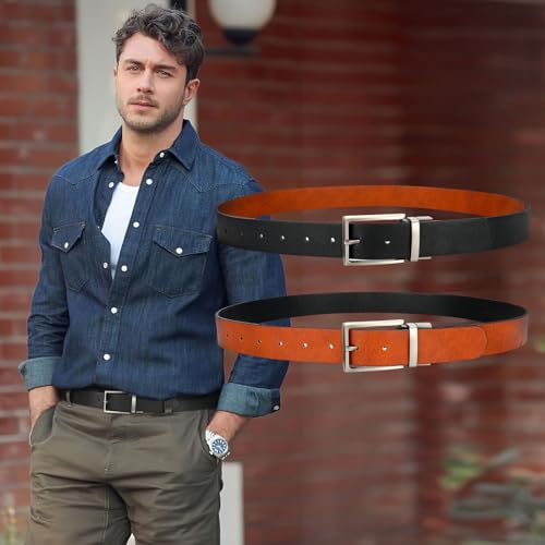 Men's Reversible Belt - Double Sided for Golf, Office Casual Wear, Black Brown 2-in-1 Belt Strap